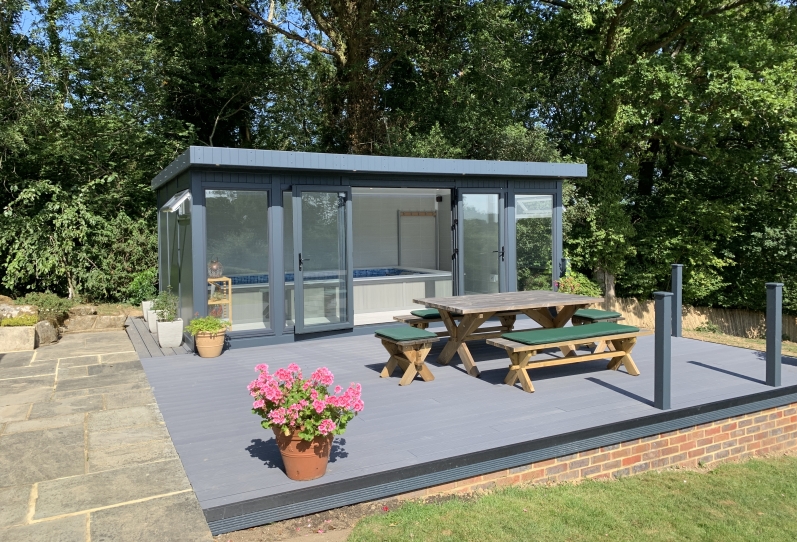 Endless pool room with large decking area in Kent