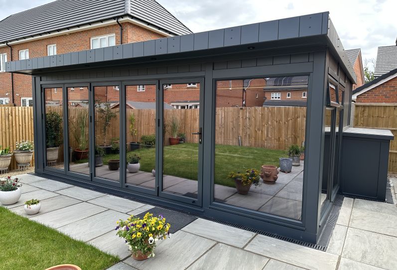 Endless Pool Room with Bi-Folding Doors with reflective glass and plant room  Lodin