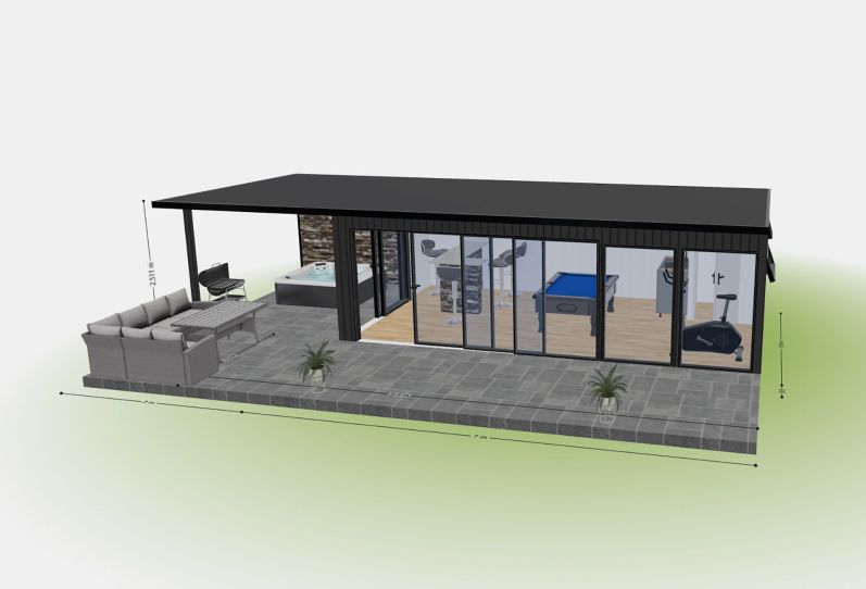 Image of a 3D rendering of a Garden Building built in the Free Bakers Garden Builder Tool