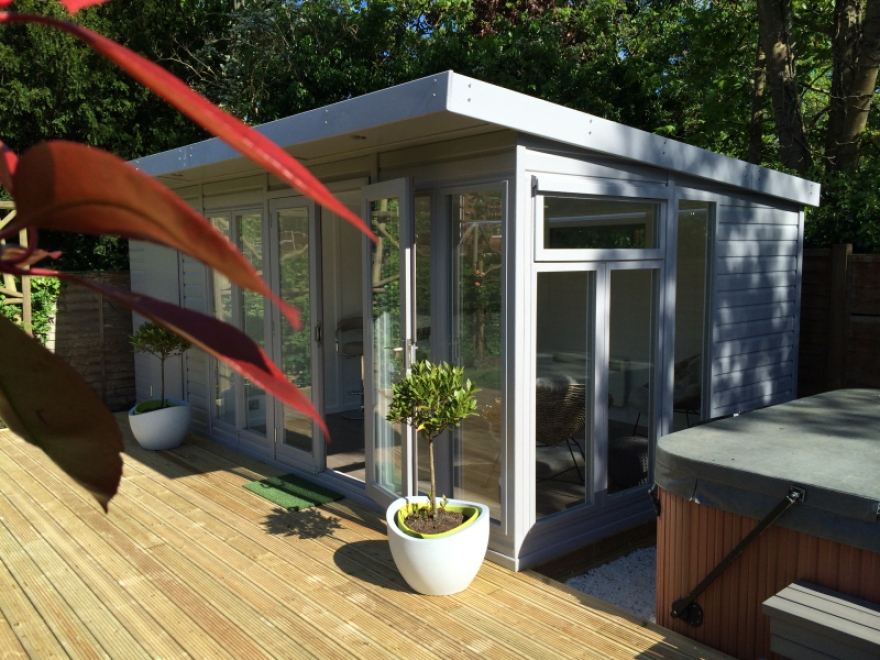 Combination garden room/store painted in 'Signal Grey'