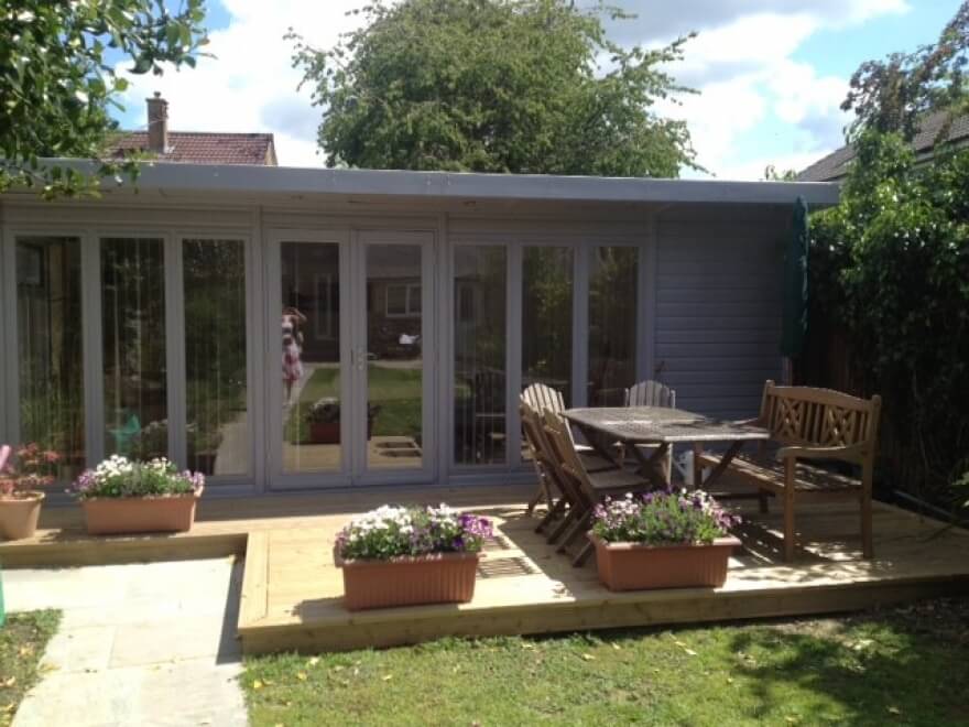 6m x 3,65m Combination garden room painted in Signal Grey