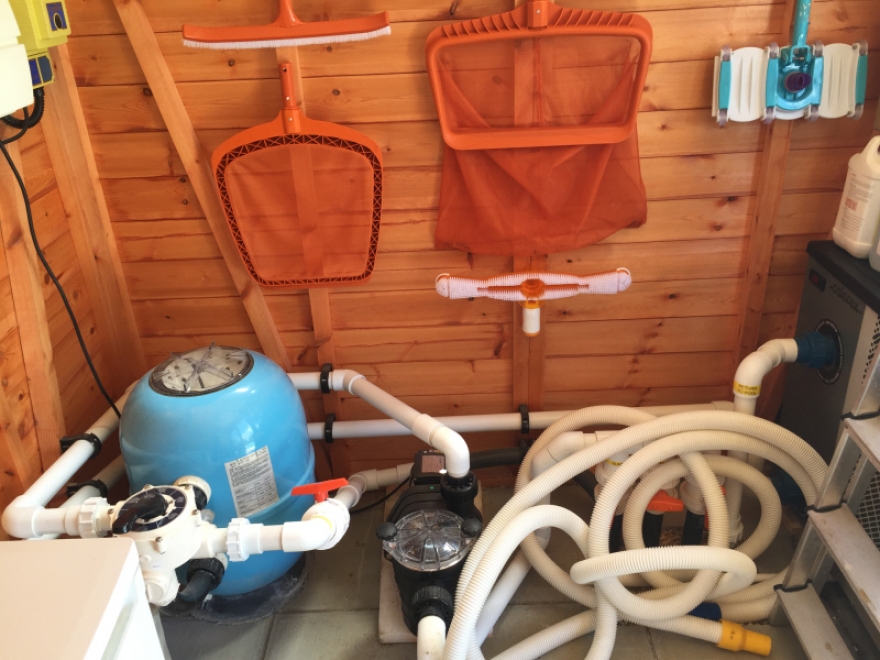Sand filter, and pipe works  along with cleaning equipment 