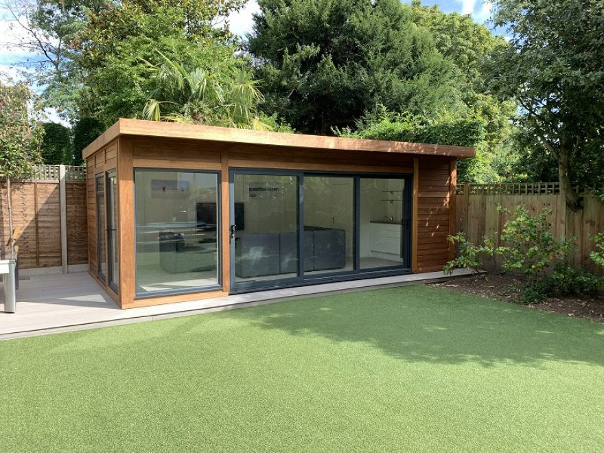 This stunning contemporary multi-purpose room sits beautifully in the garden space