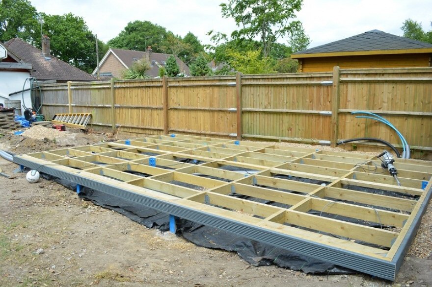 Typical large steel and timber framed base.  We included extra steels to support the hot tub.