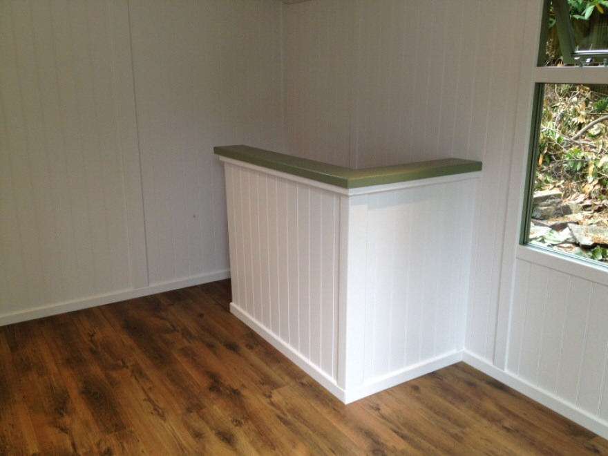 Bar fitted with matching panels and colour co-ordinated
