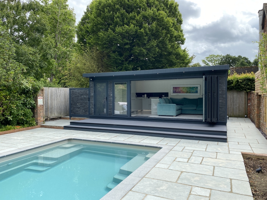 bi-folding doors offer the best integration with pools 