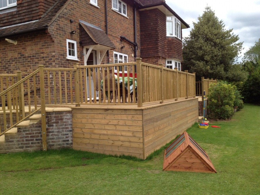 Decking verandha extention to rear of house with steps to lower level