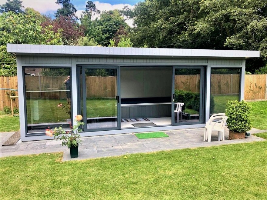 Endless Pool Room with Contrasting Cladding and Aluminium Doors with RAL 7004 Cladding and RAL 7016 Doors and Windows Installed in Hungerford