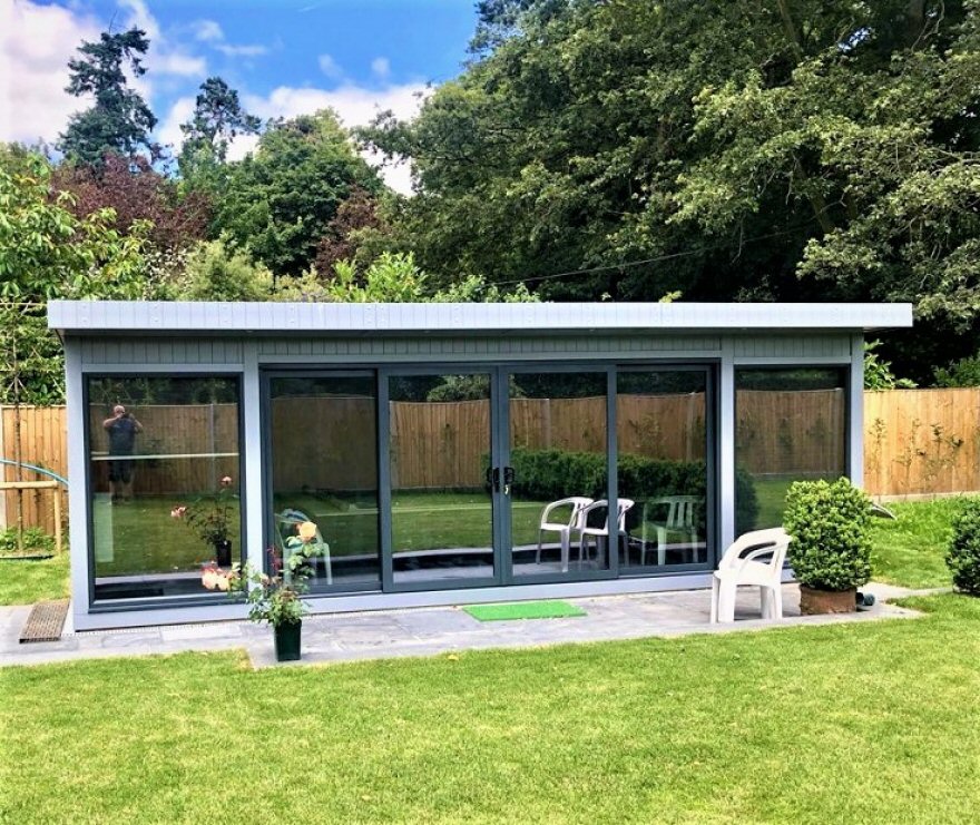 Garden Room with Contrasting Cladding and Aluminium Doors to House an Endless Pool with RAL 7004 Cladding and RAL 7016 Doors and Windows Installed in Hungerford