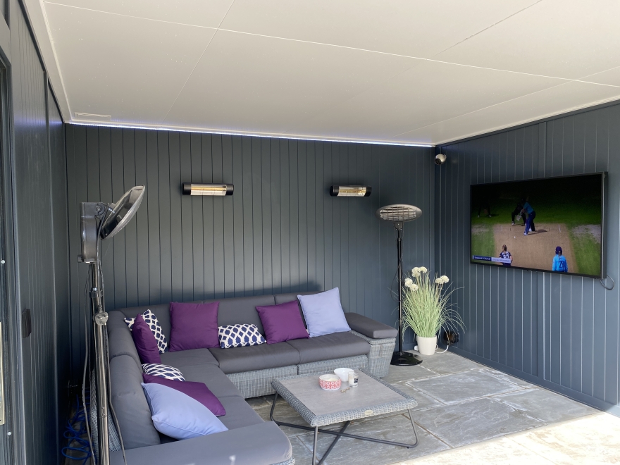 garden canopy with tv and inferred heaters 