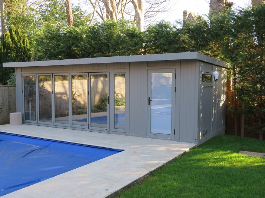 pool side summerhouse with changing room Esher Surrey 