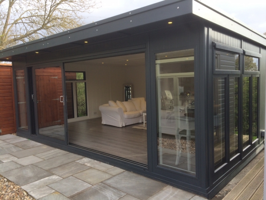 Tri-sliding garden room at our show centre in Burgess hill west Sussex