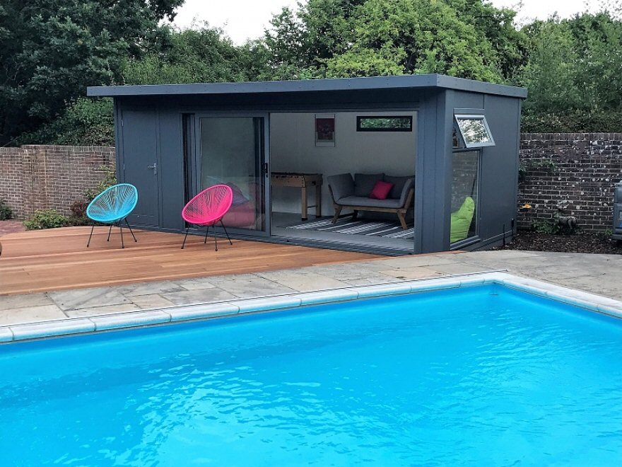 pool-side summerhouse with changing room Sussex 