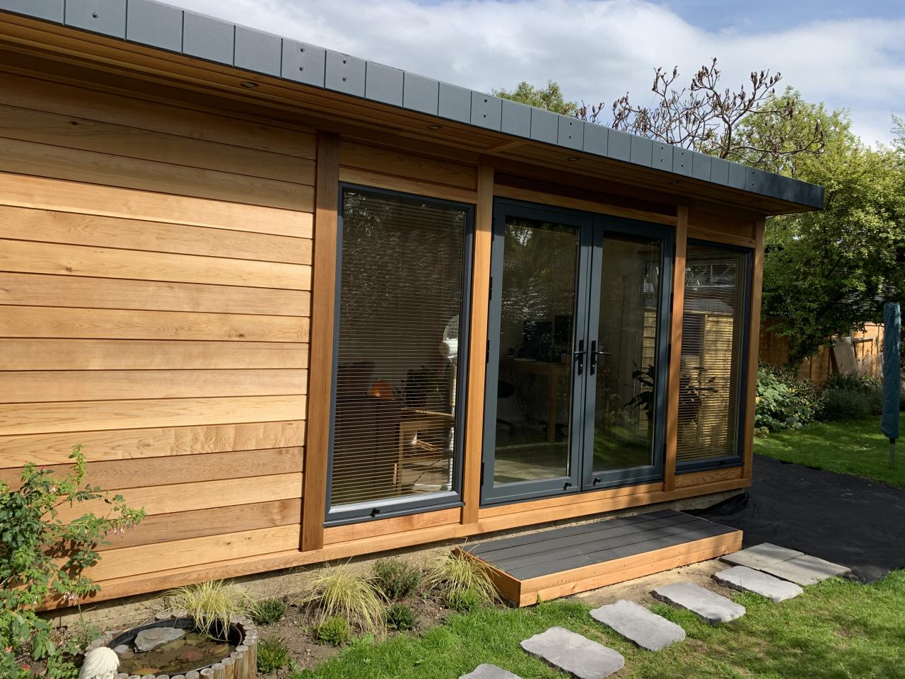 This was the first building delivered by us that used the popular option of cedar cladding. 

They wanted to enjoy the benefits of our modern construction techniques but still want a traditional look for their garden rooms. 
