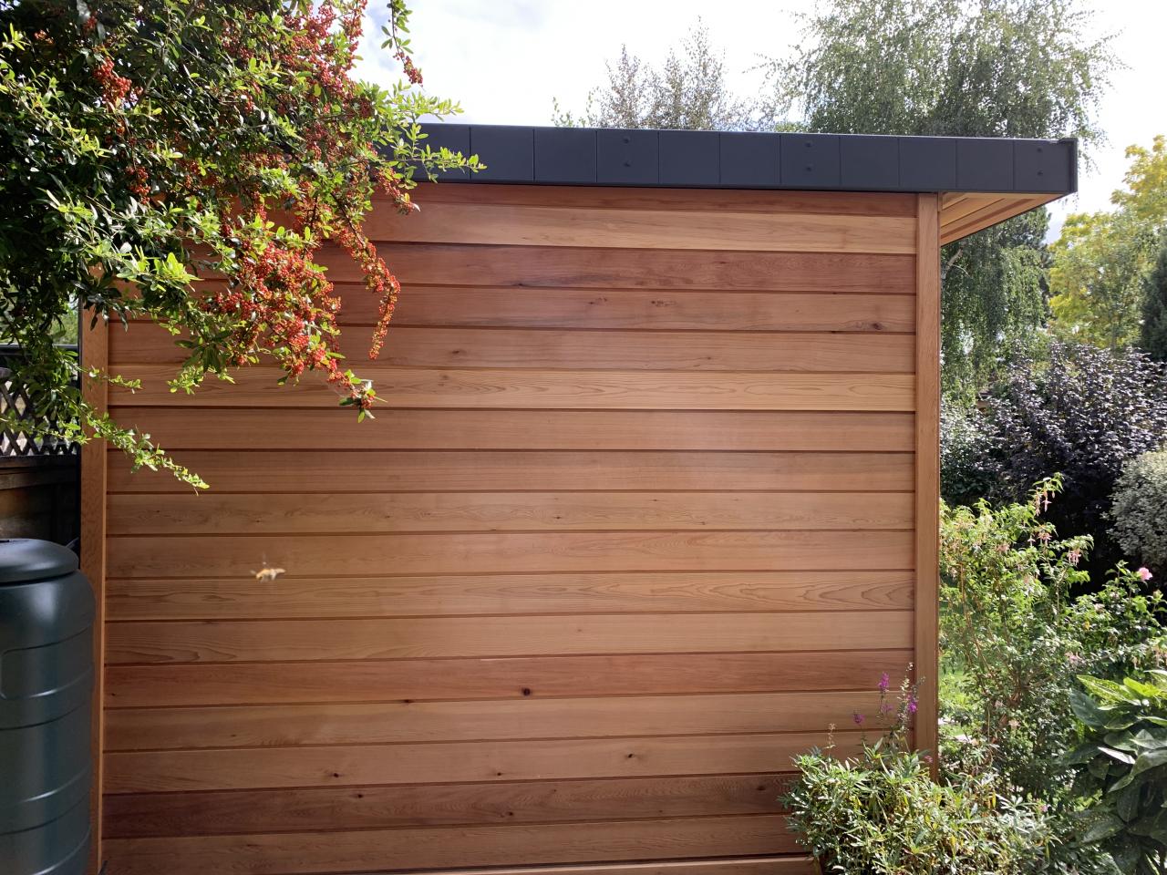This was the first building delivered by us that used the popular option of cedar cladding. 

They wanted to enjoy the benefits of our modern construction techniques but still want a traditional look for their garden rooms. 
